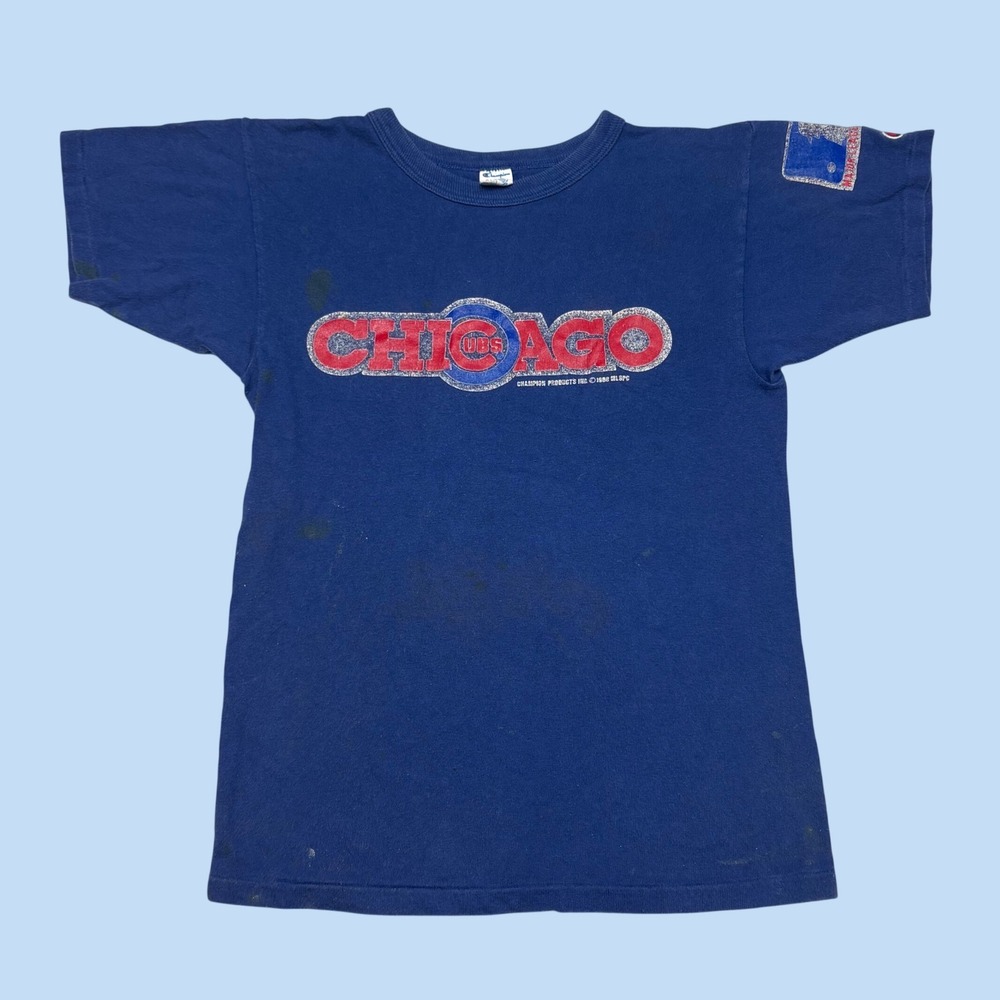 Vintage 1988 Champion Chicago Cubs T-Shirt Blue Single Stitch Small MLB 80s